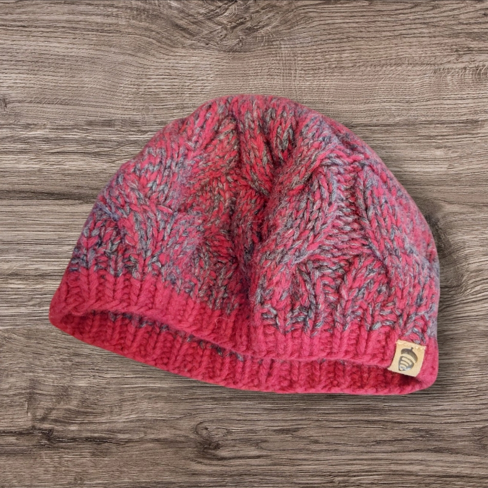 Acorn Beanie Wool Red Gray